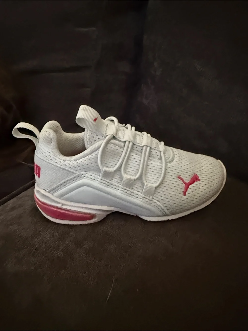 Puma Kids White Mesh Sneakers with Pink Logo
